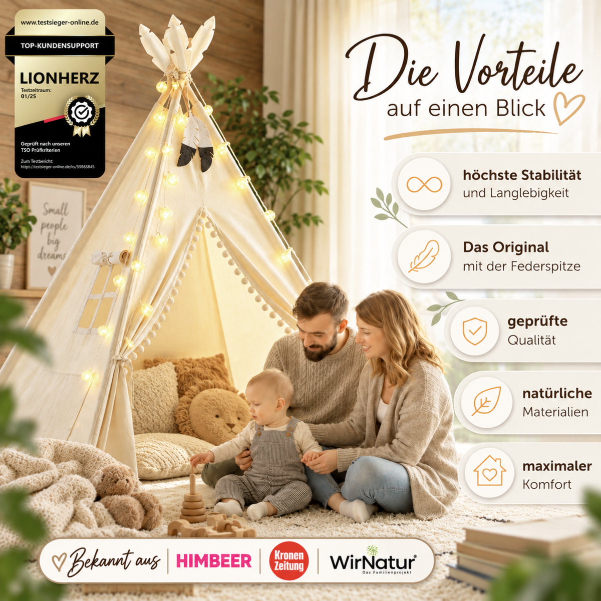 Tipi Kinderzelt - 100% Baumwolle