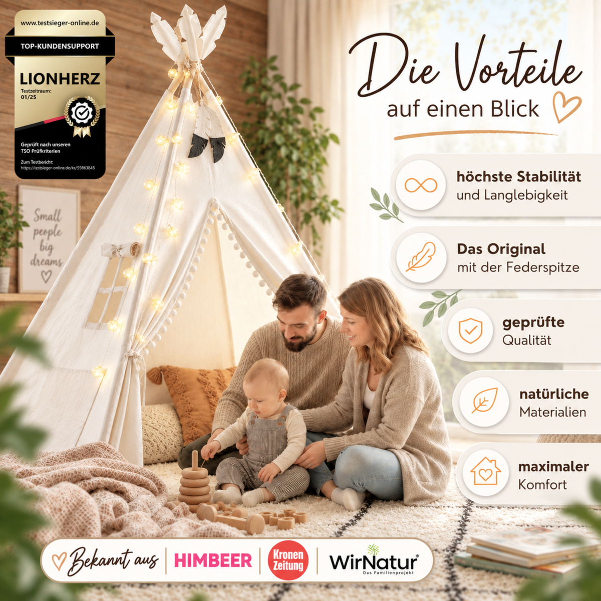 Tipi Kinderzelt aus 100% Baumwolle 150x120cm
