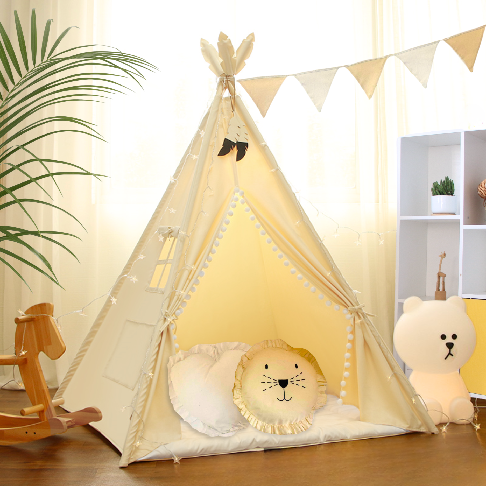tipi zelt mytoys LIONHERZ® Tipi Tent for Children – 100% Cotton, with Cuddle Mat & Accessories – Cream White – Lionherz