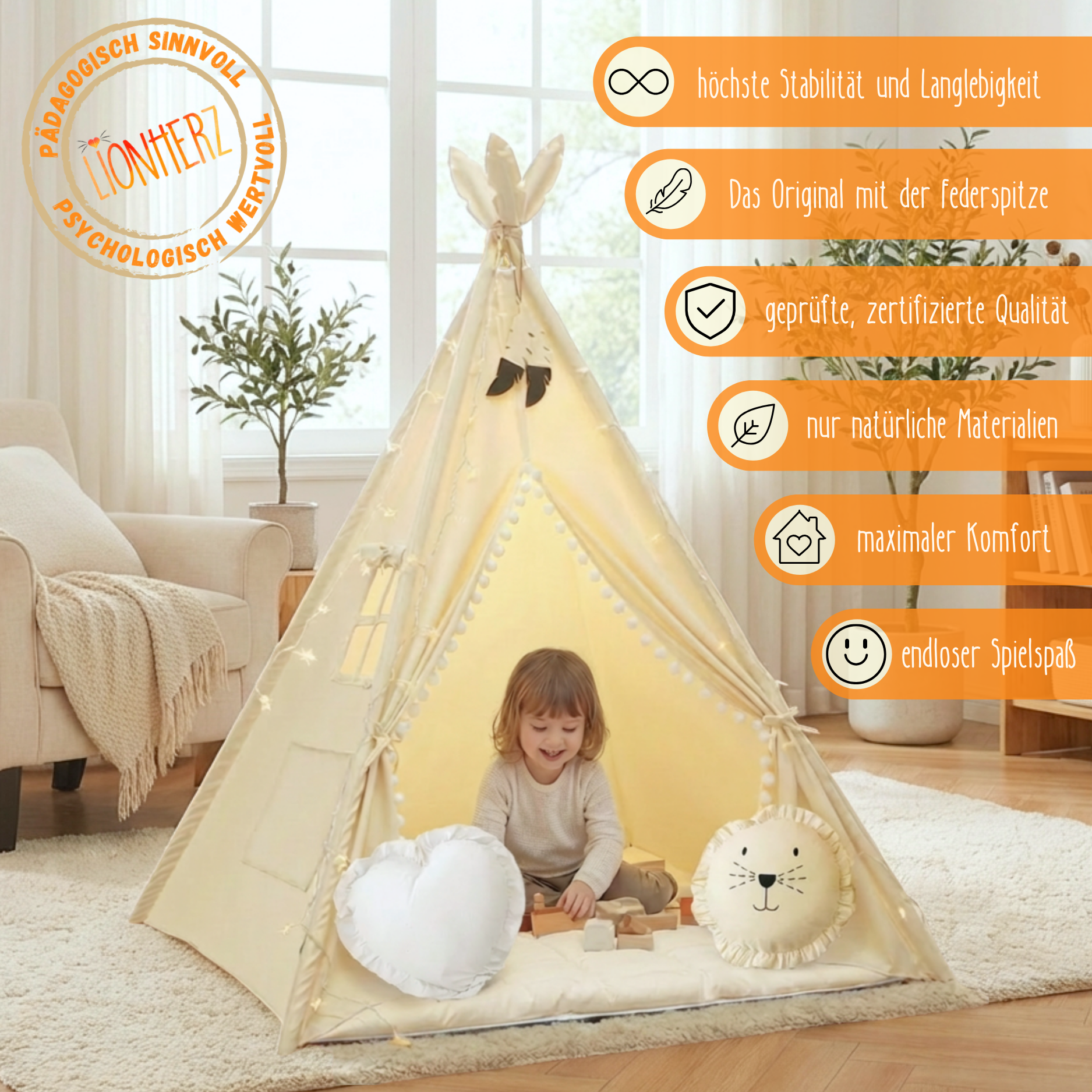 Tipi Kinderzelt - 100% Baumwolle
