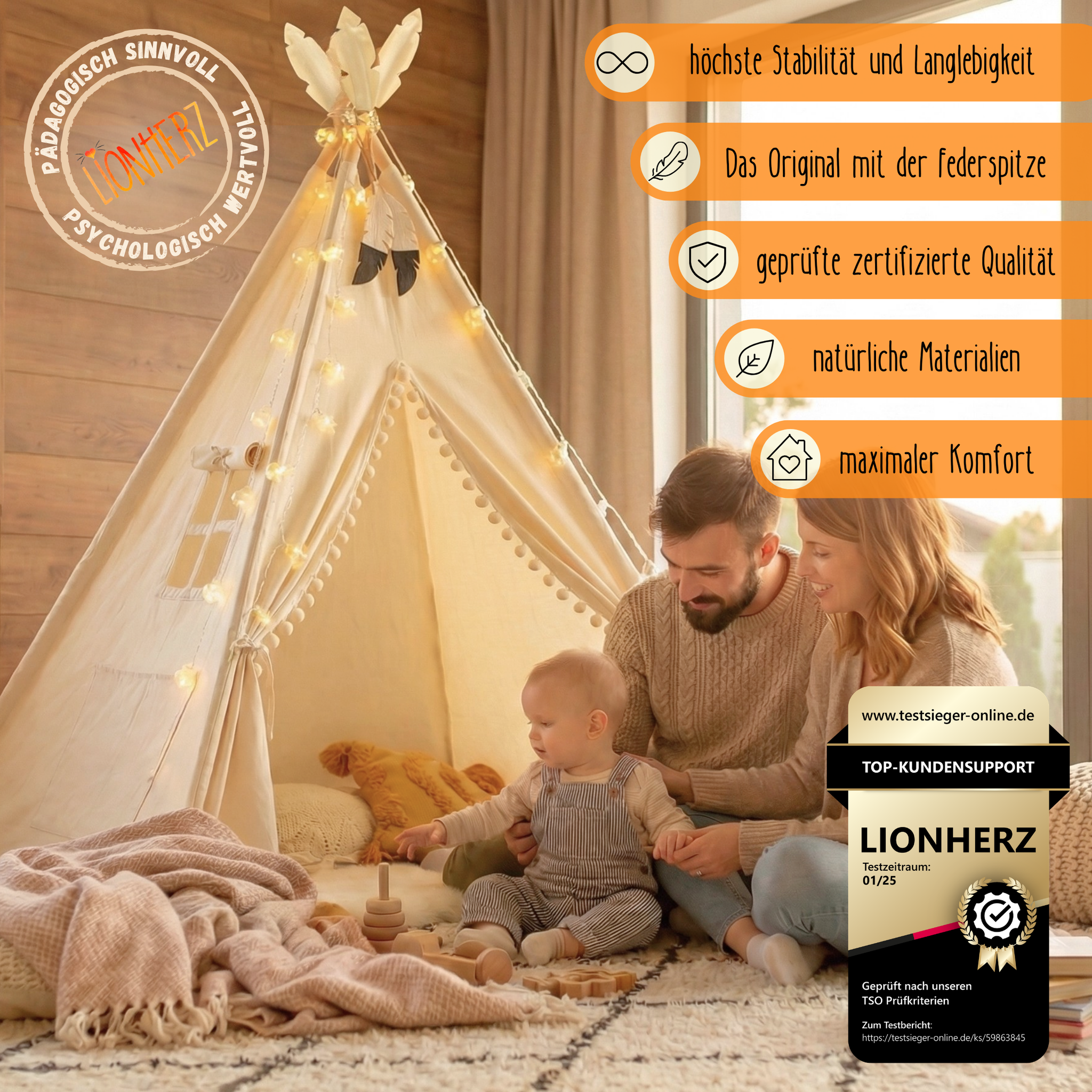 Tipi Kinderzelt - 100% Baumwolle