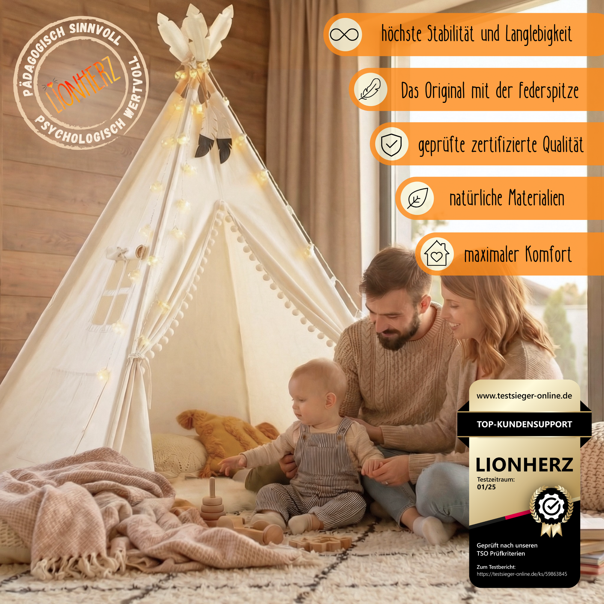 Tipi Kinderzelt - 100% Baumwolle