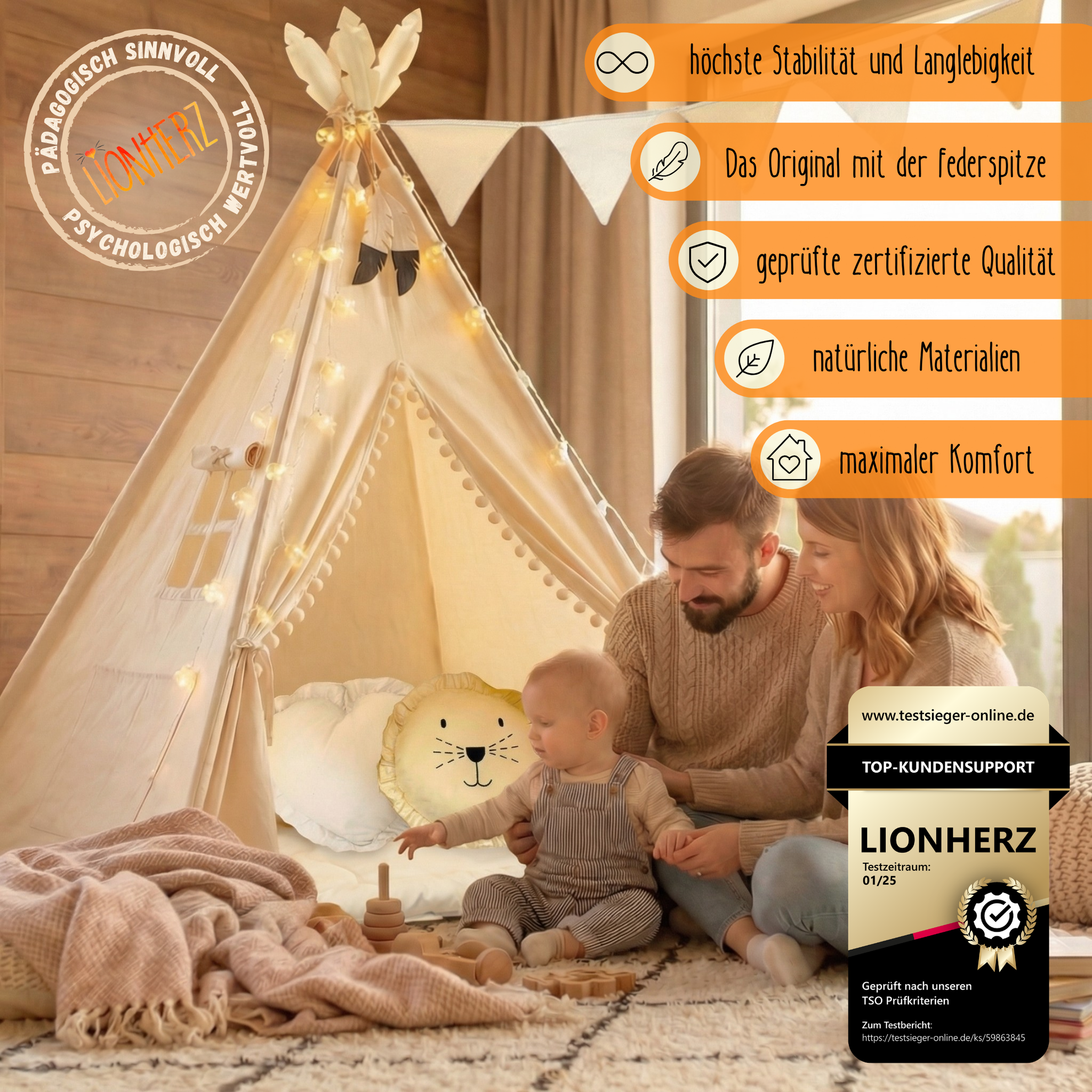 Tipi Kinderzelt - 100% Baumwolle