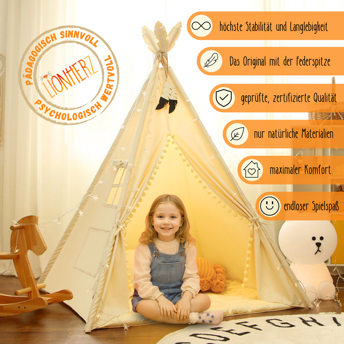 Tipi children's tent - 100% cotton