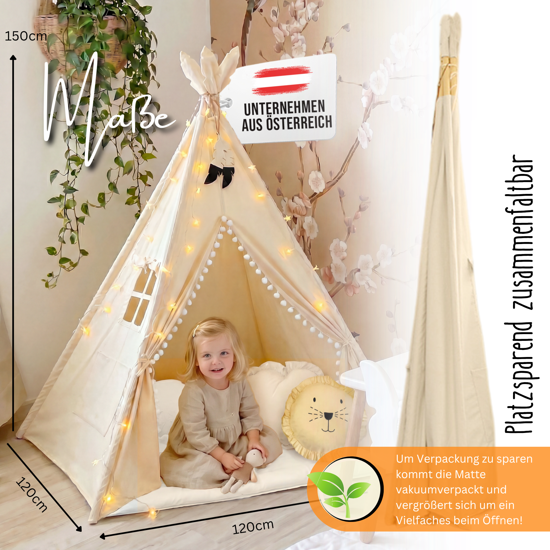 Tipi children's tent - 100% cotton