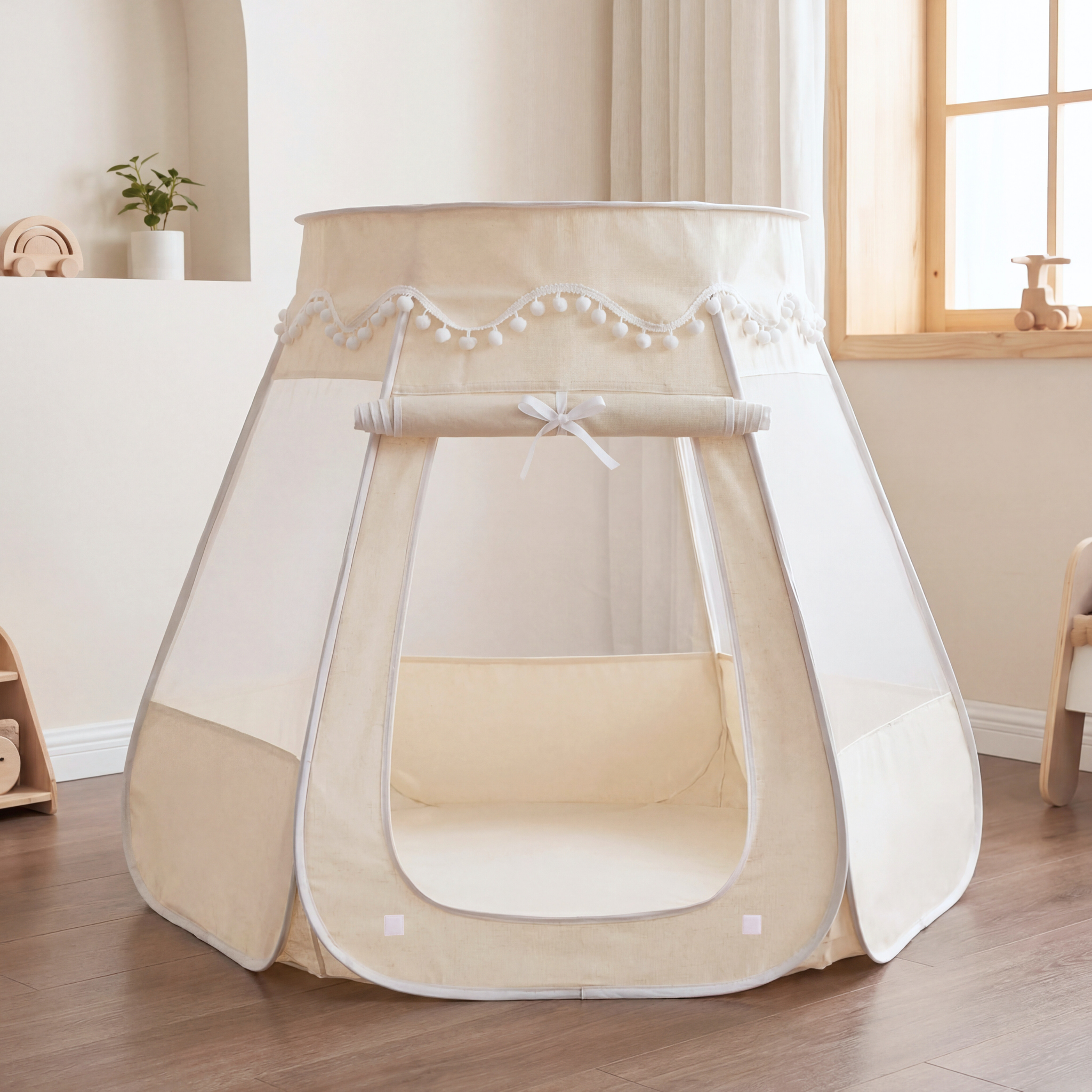 Pop-Up Bällebad-Spielzelt aus Baumwolle/Hanf