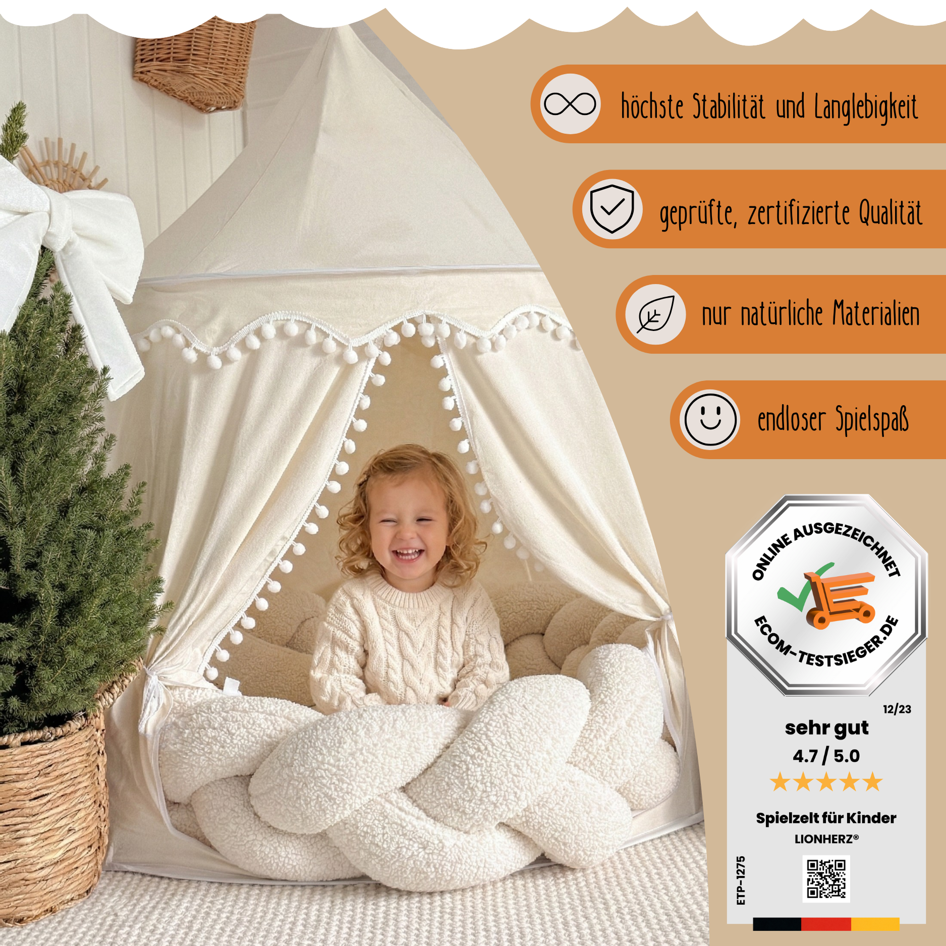 rundes Spielzelt - atmungsaktiv aus Baumwolle & Hanf