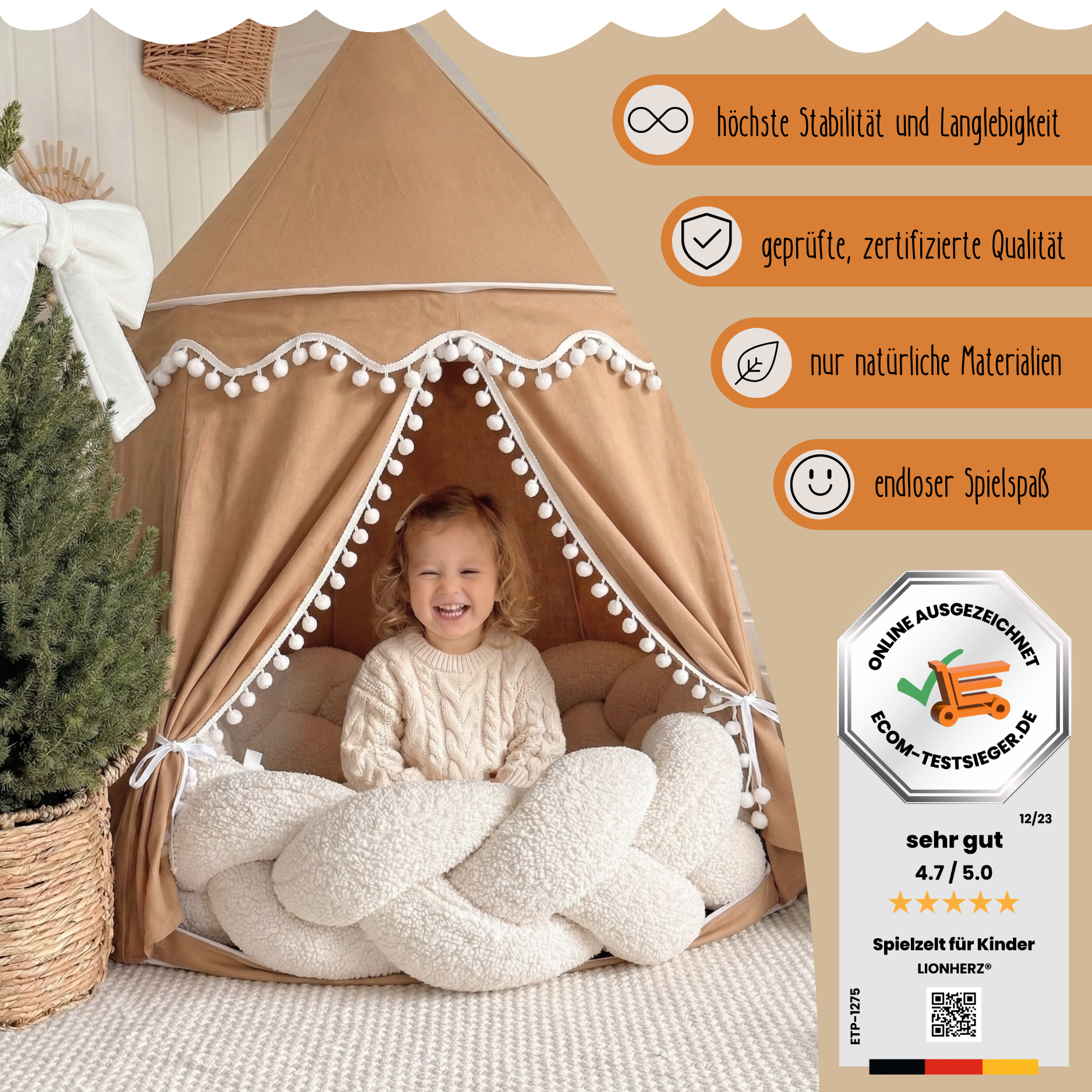 rundes Spielzelt - atmungsaktiv aus Baumwolle & Hanf