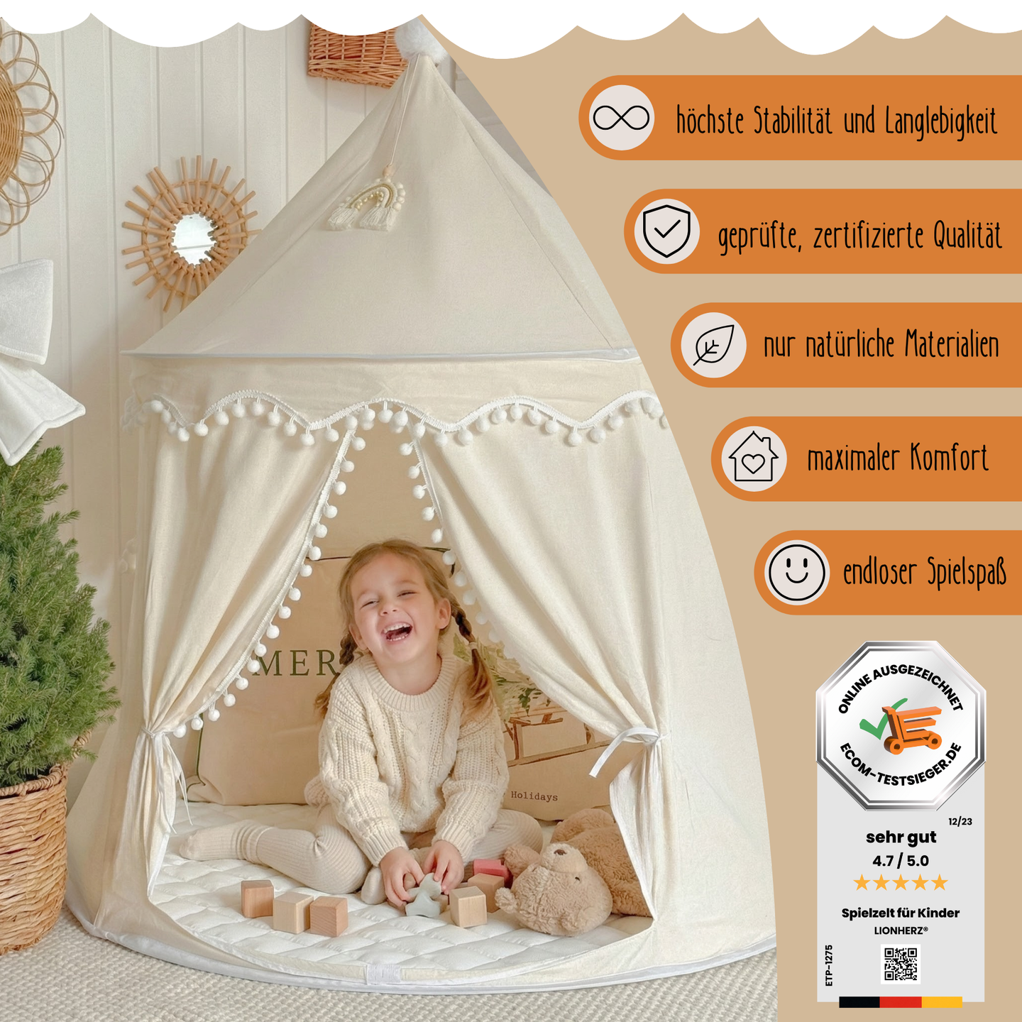 rundes Spielzelt - atmungsaktiv aus Baumwolle & Hanf