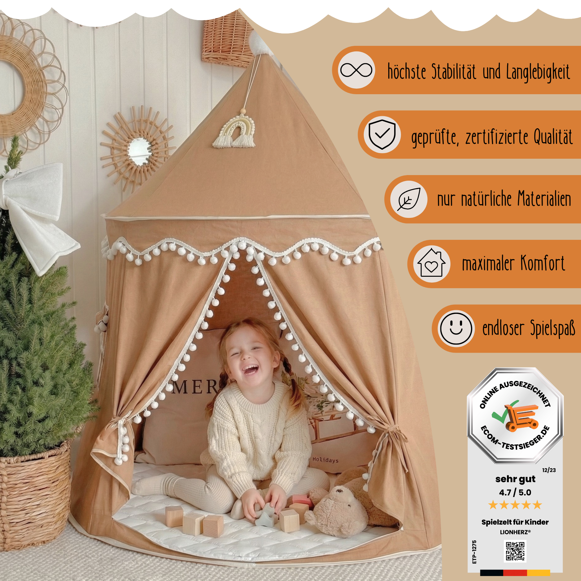 rundes Spielzelt - atmungsaktiv aus Baumwolle & Hanf