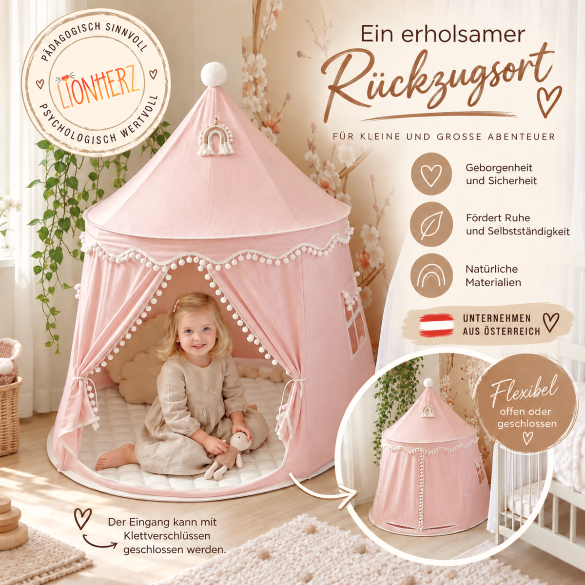 RETOURENARTIKEL: rundes Spielzelt - atmungsaktiv aus Baumwolle & Hanf