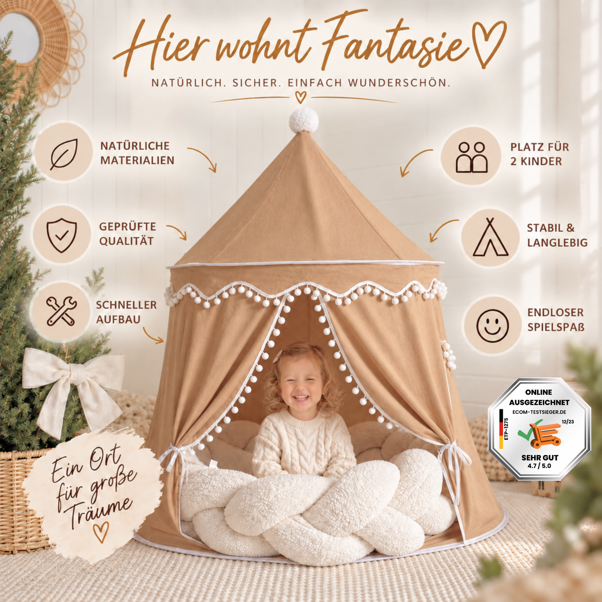 RETOURENARTIKEL: rundes Spielzelt - atmungsaktiv aus Baumwolle & Hanf