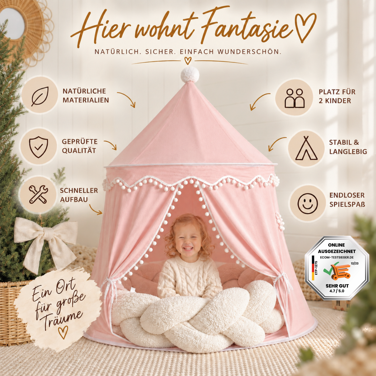 RETOURENARTIKEL: rundes Spielzelt - atmungsaktiv aus Baumwolle & Hanf