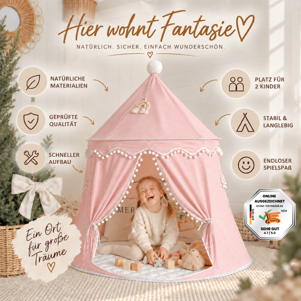 RETOURENARTIKEL: rundes Spielzelt - atmungsaktiv aus Baumwolle & Hanf