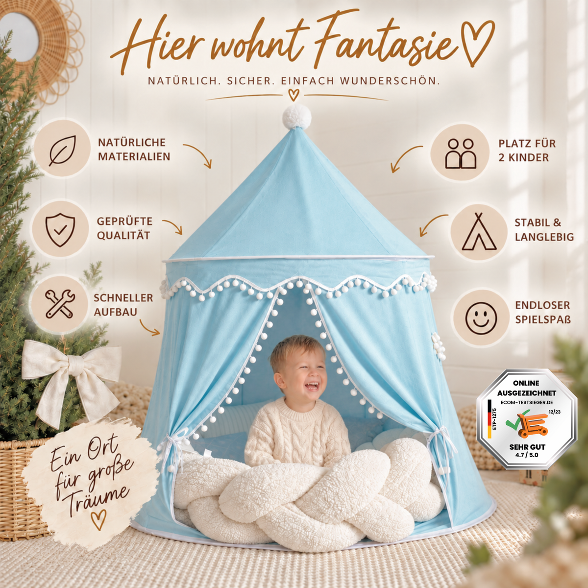 RETOURENARTIKEL: rundes Spielzelt - atmungsaktiv aus Baumwolle & Hanf