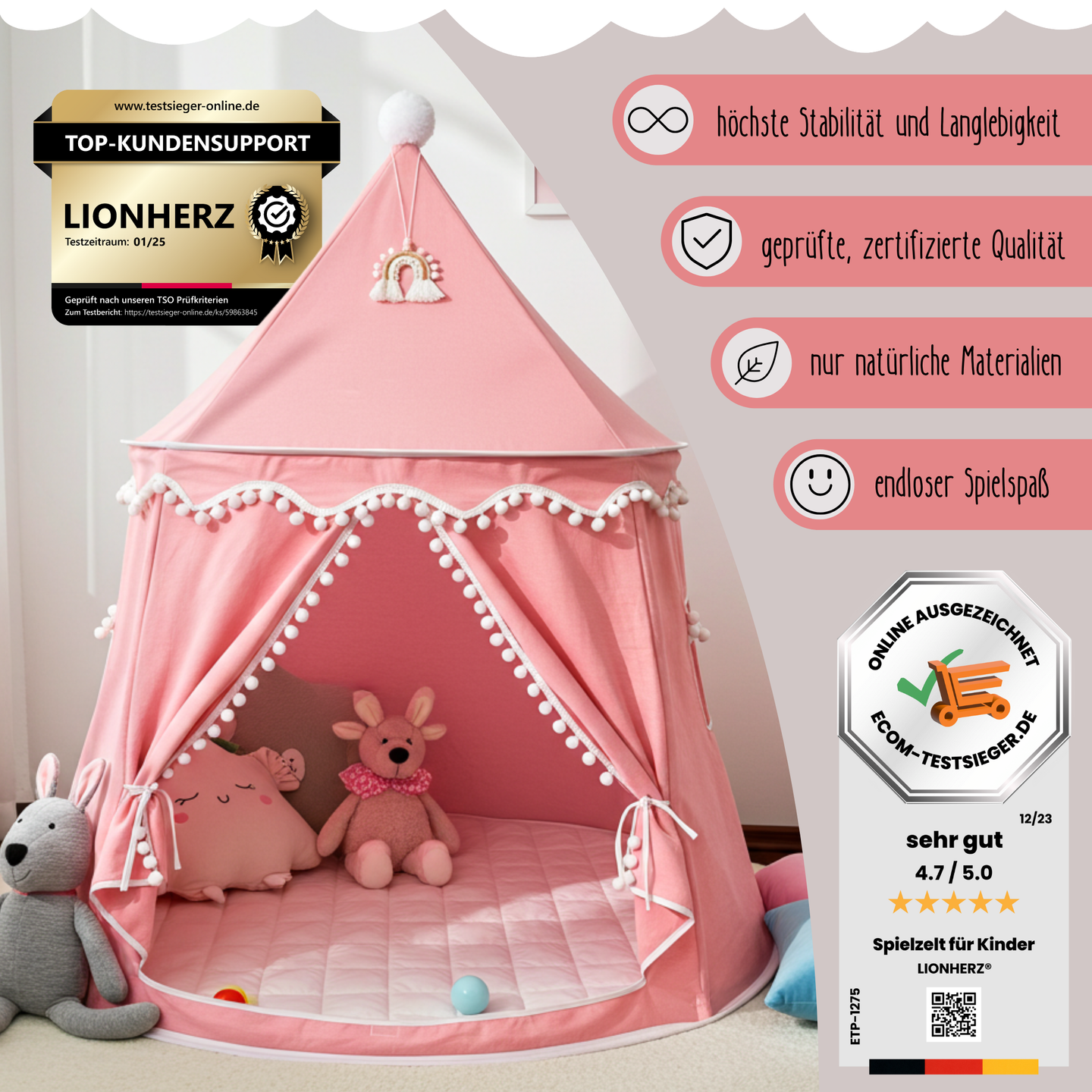 Play tent - breathable made of cotton &amp; hemp