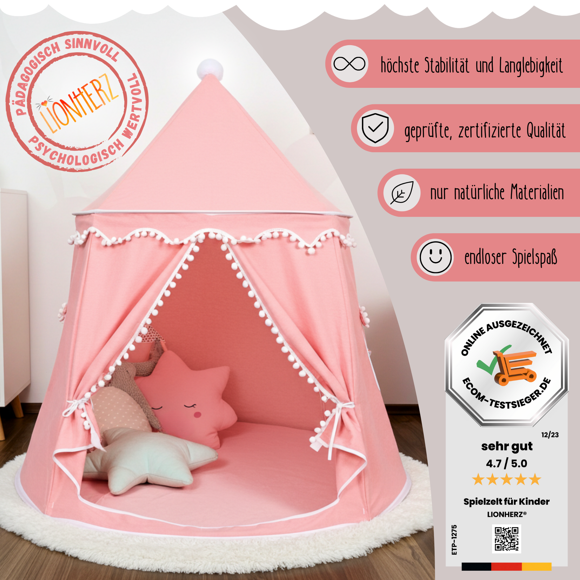 rundes Spielzelt - atmungsaktiv aus Baumwolle & Hanf