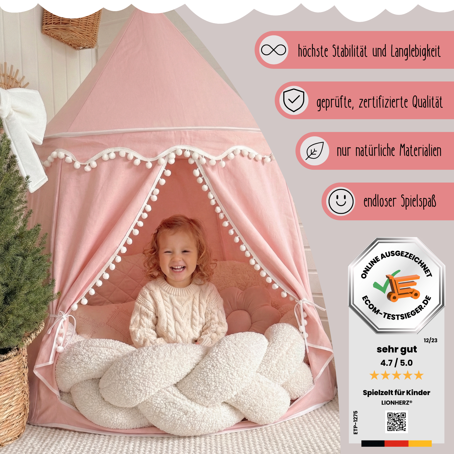 rundes Spielzelt - atmungsaktiv aus Baumwolle & Hanf