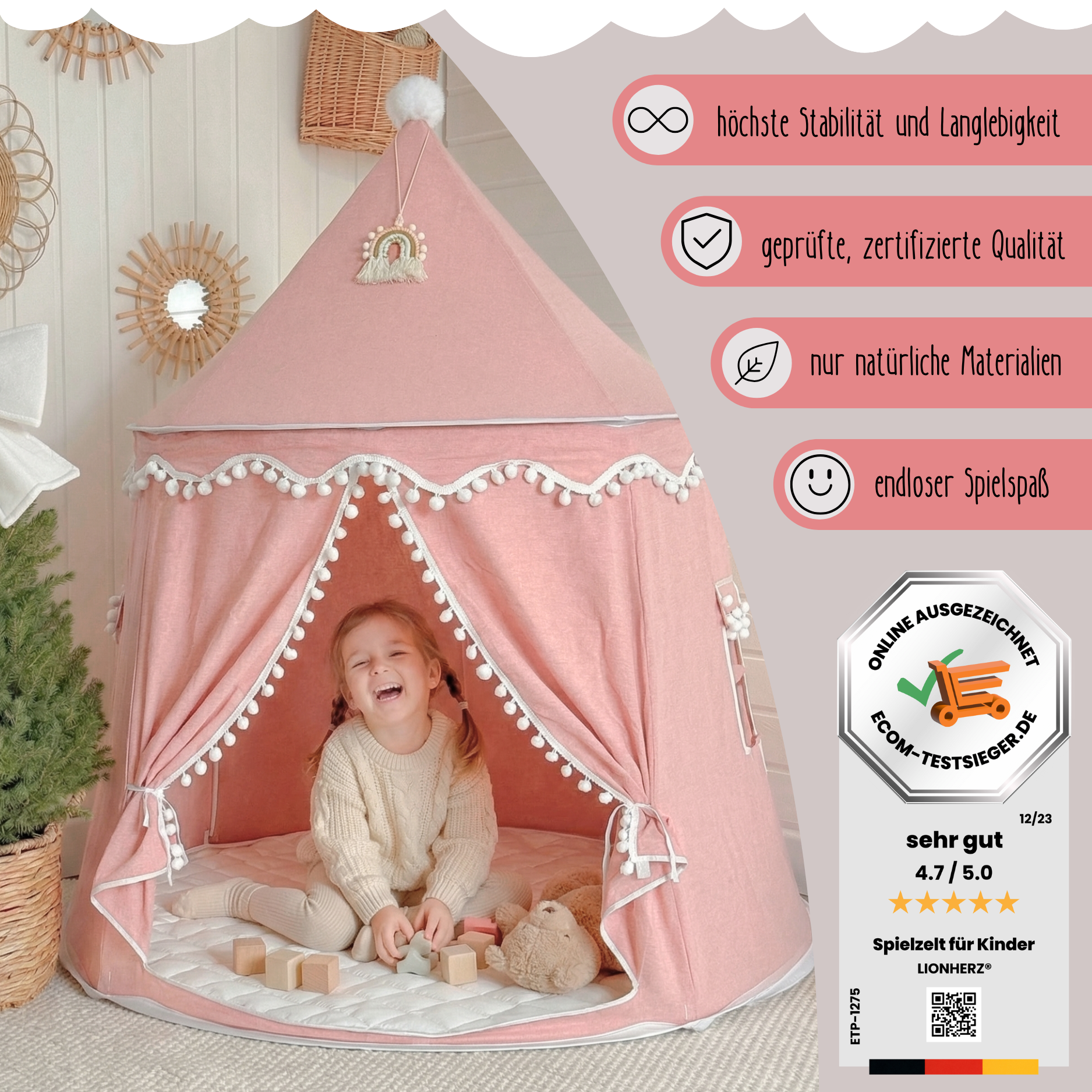 rundes Spielzelt - atmungsaktiv aus Baumwolle & Hanf