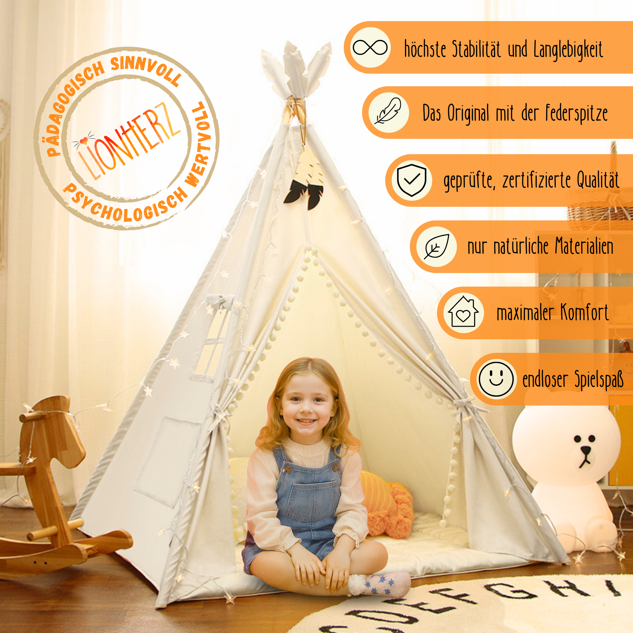 Tipi Kinderzelt - 100% Baumwolle