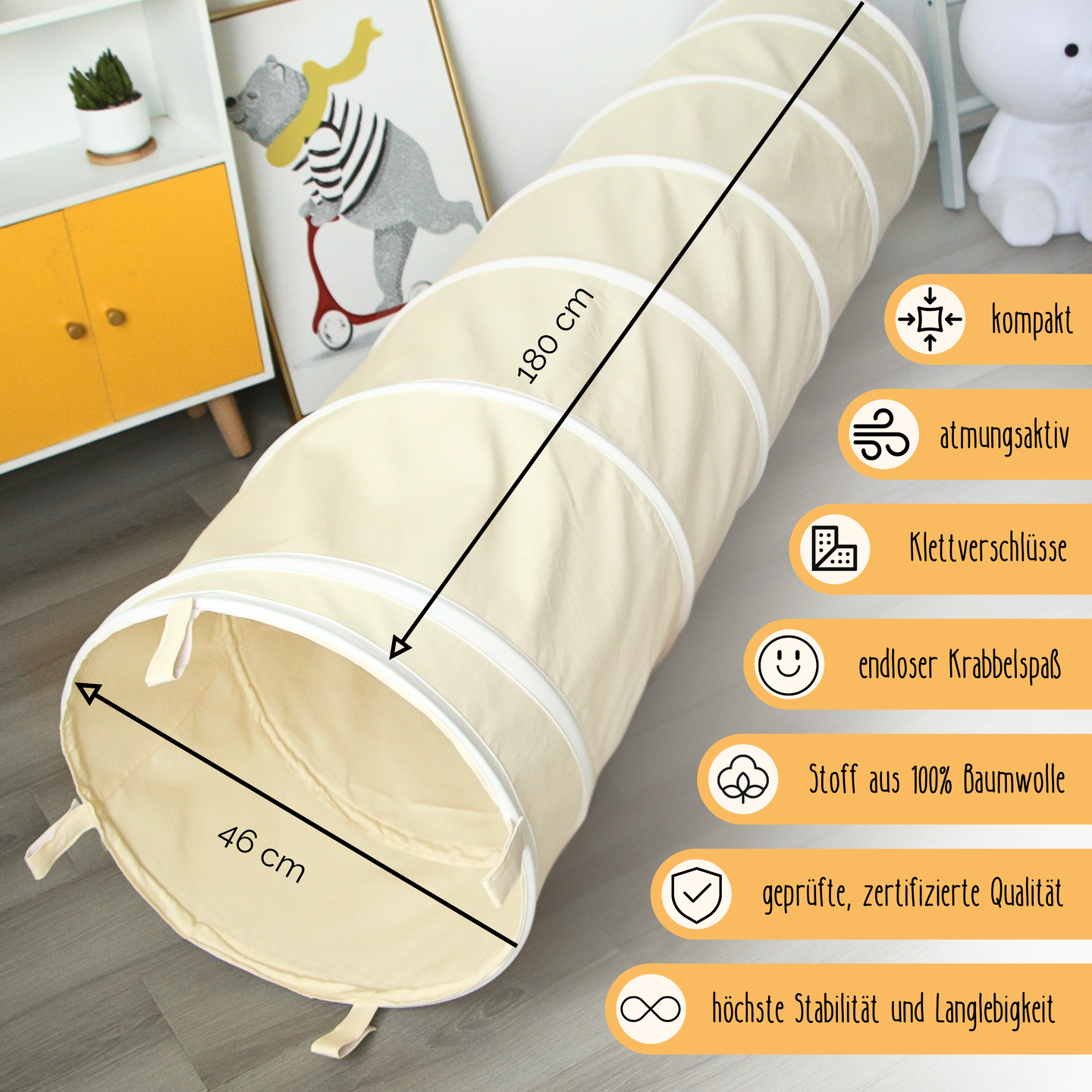 Play tunnel – 100% cotton, foldable