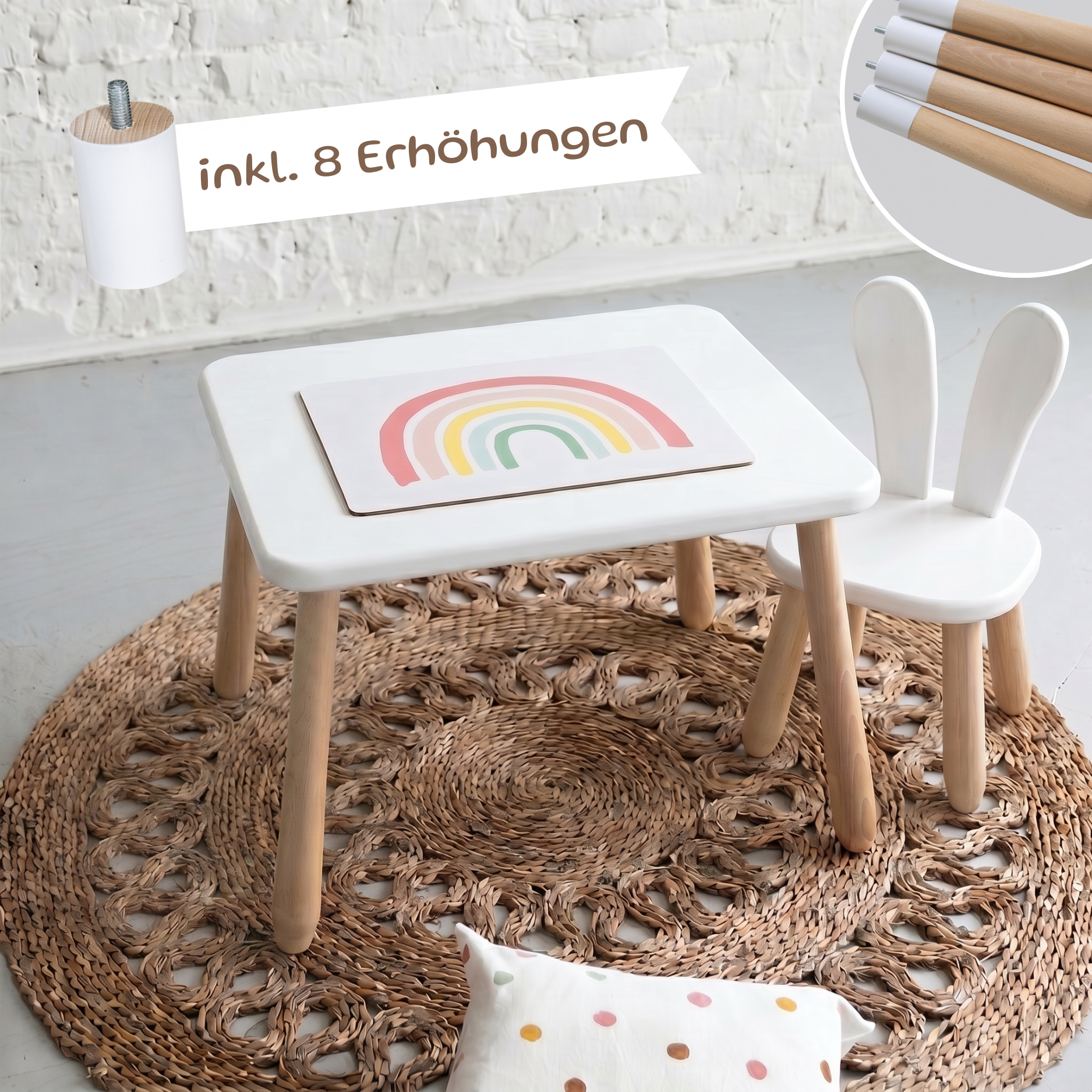 Solo Set "Bunny" – Kindertisch & Stuhl aus massivem Buchenholz