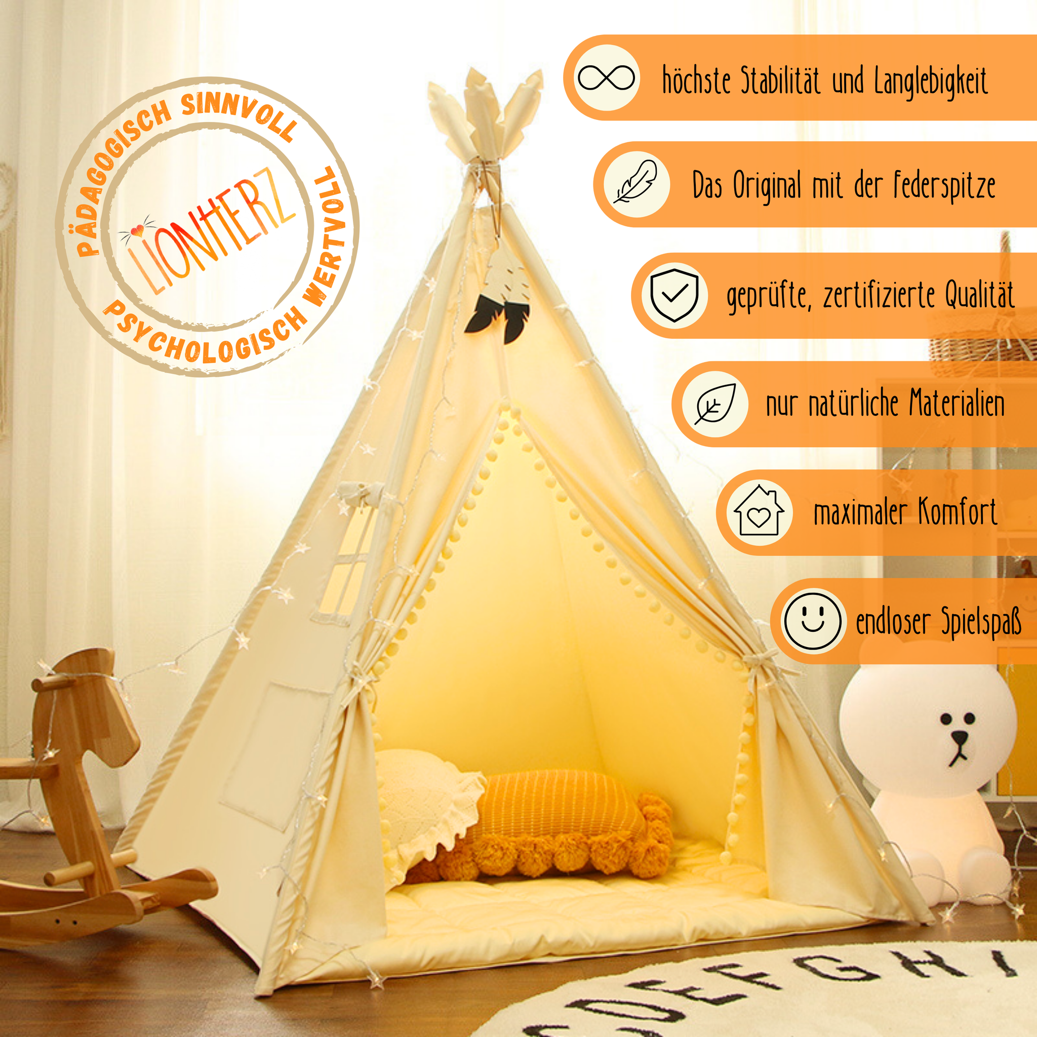 Tipi children's tent - 100% cotton