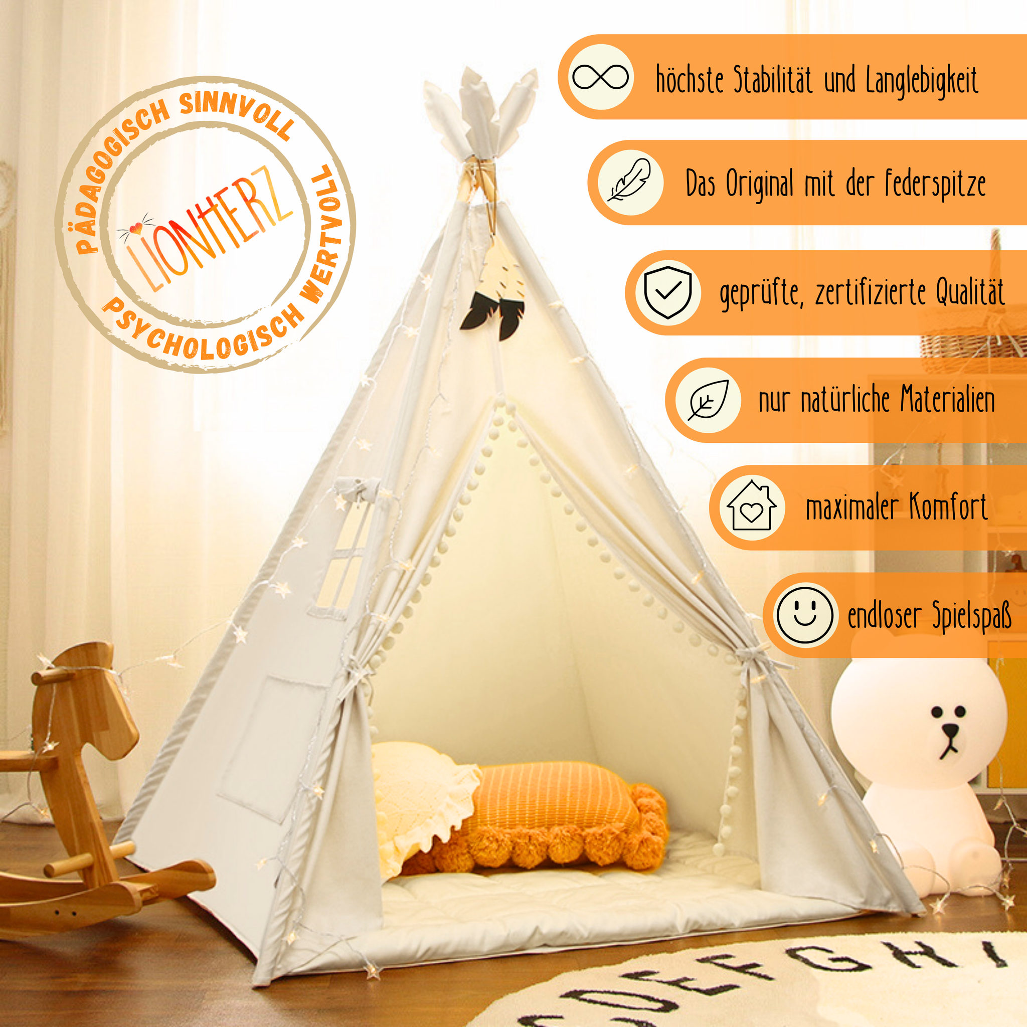 Tipi children's tent - 100% cotton