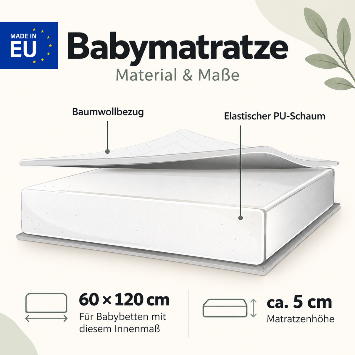 Babymatratze aus Schaumstoff – 120x60cm