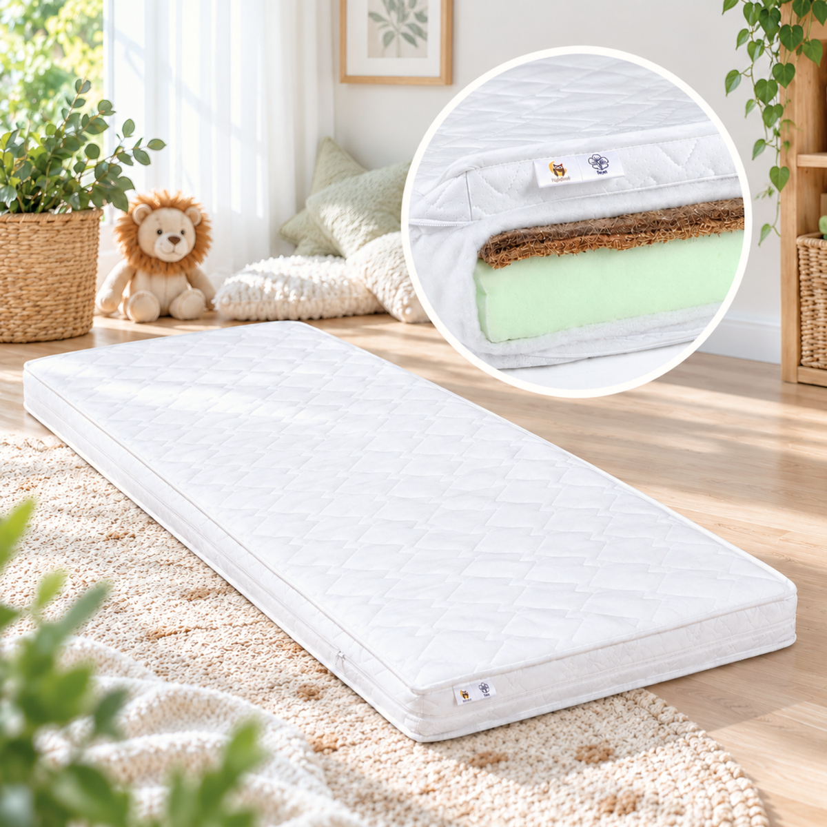 YappyBioFoam MAXI – Mattress 200×90cm, dual-sided, with bamboo cover