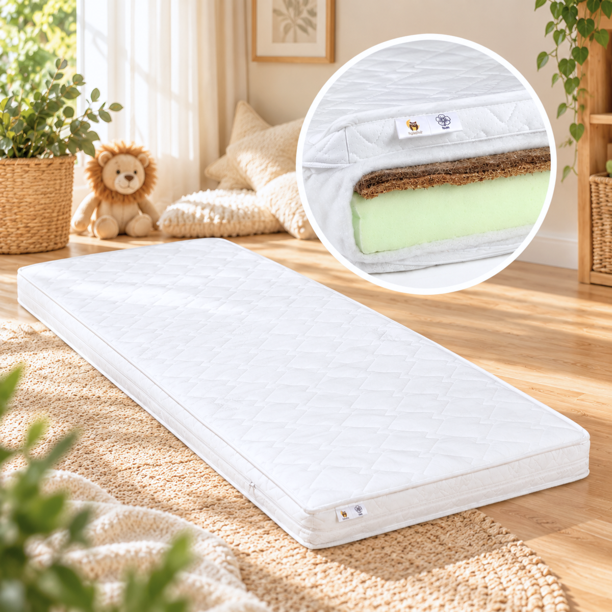 YappyBioFoam MAXI – Mattress 200×90cm, dual-sided, with bamboo cover